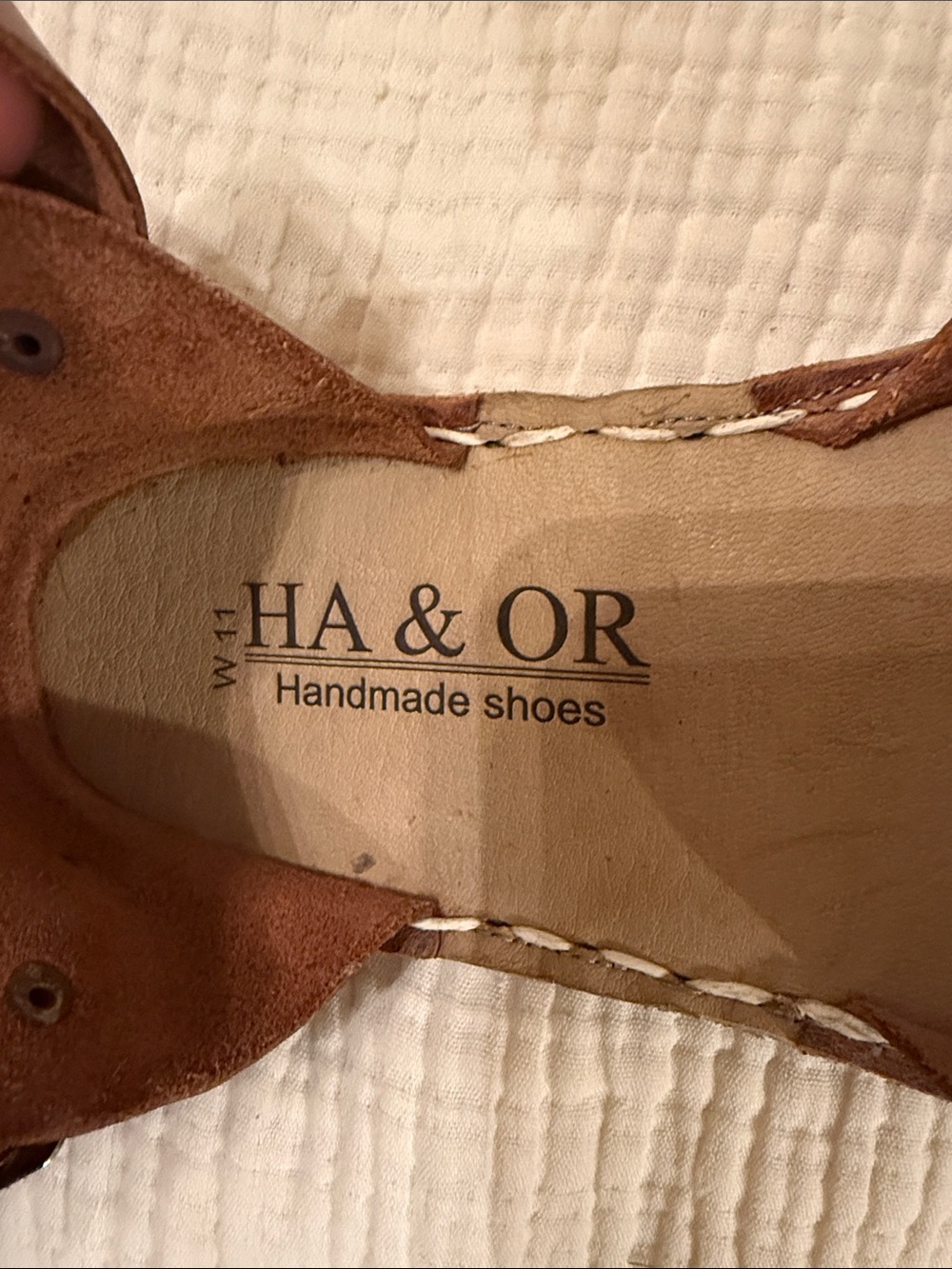 Handmade Brown Leather Women's Ankle-Strap Flats - Picture 2 of 6